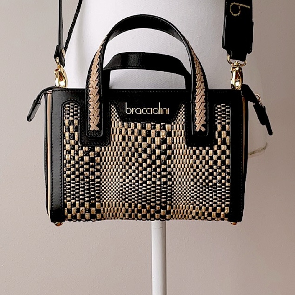 NWT Gorgeous Braccialini leather and straw woven bag